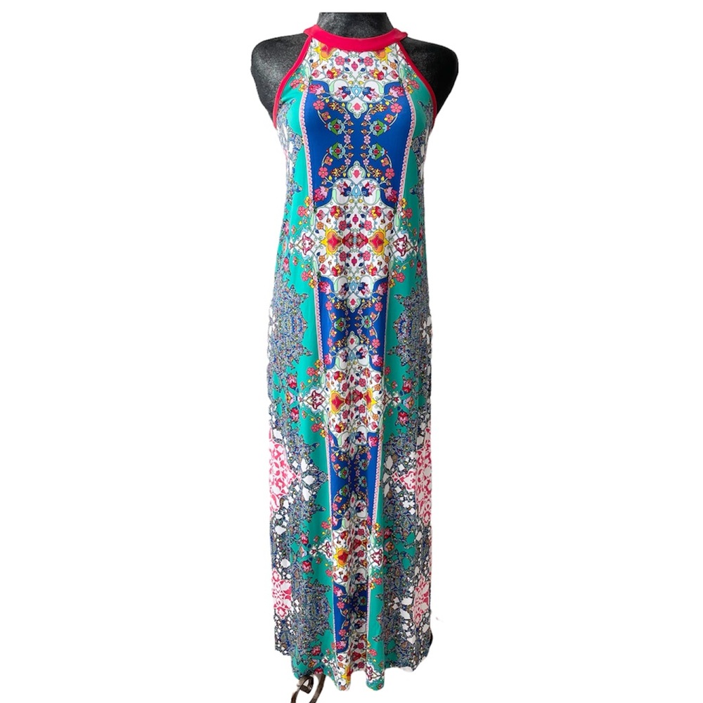 Multi color Halter Maxi Dress Red